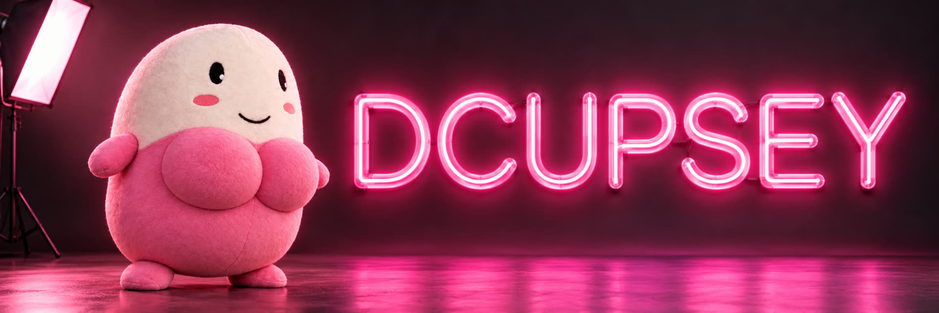 DCUPSEY beside her neon wordmark